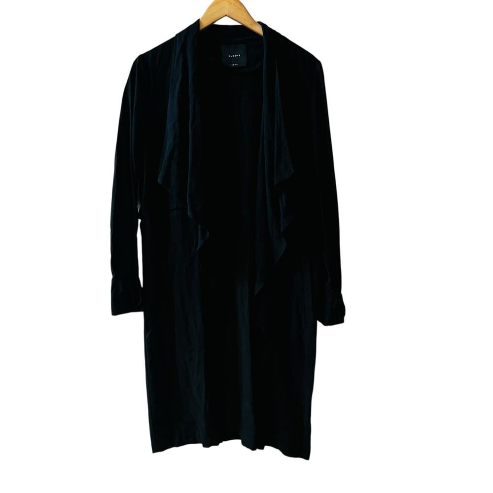 Elodie Linen Blend Draped Open Front Jacket Size S Small Black - Picture 2 of 8